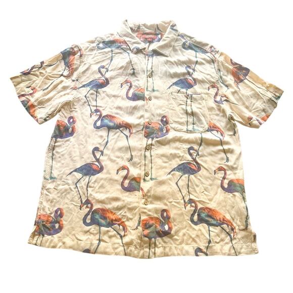 Arizona Jeans flamingo print button down unisex shirt medium - Picture 1 of 10